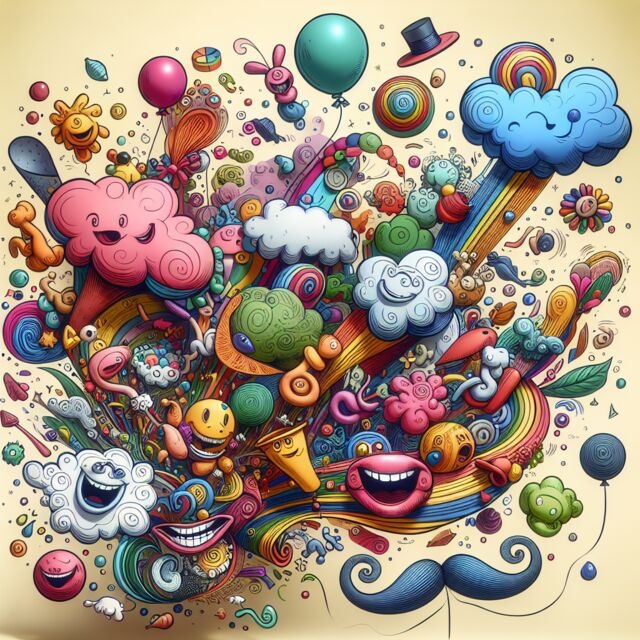 Postcard artwork: an absurd rainbow scene